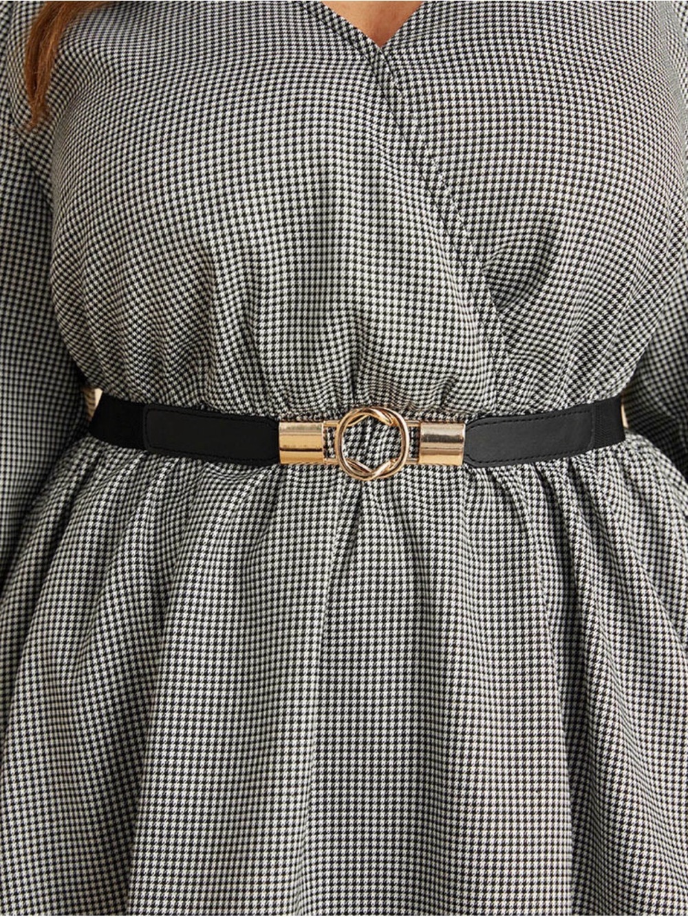 Classic Black Elastic Belt with Gold Twist Buckle  - Size 14/16 (1X)